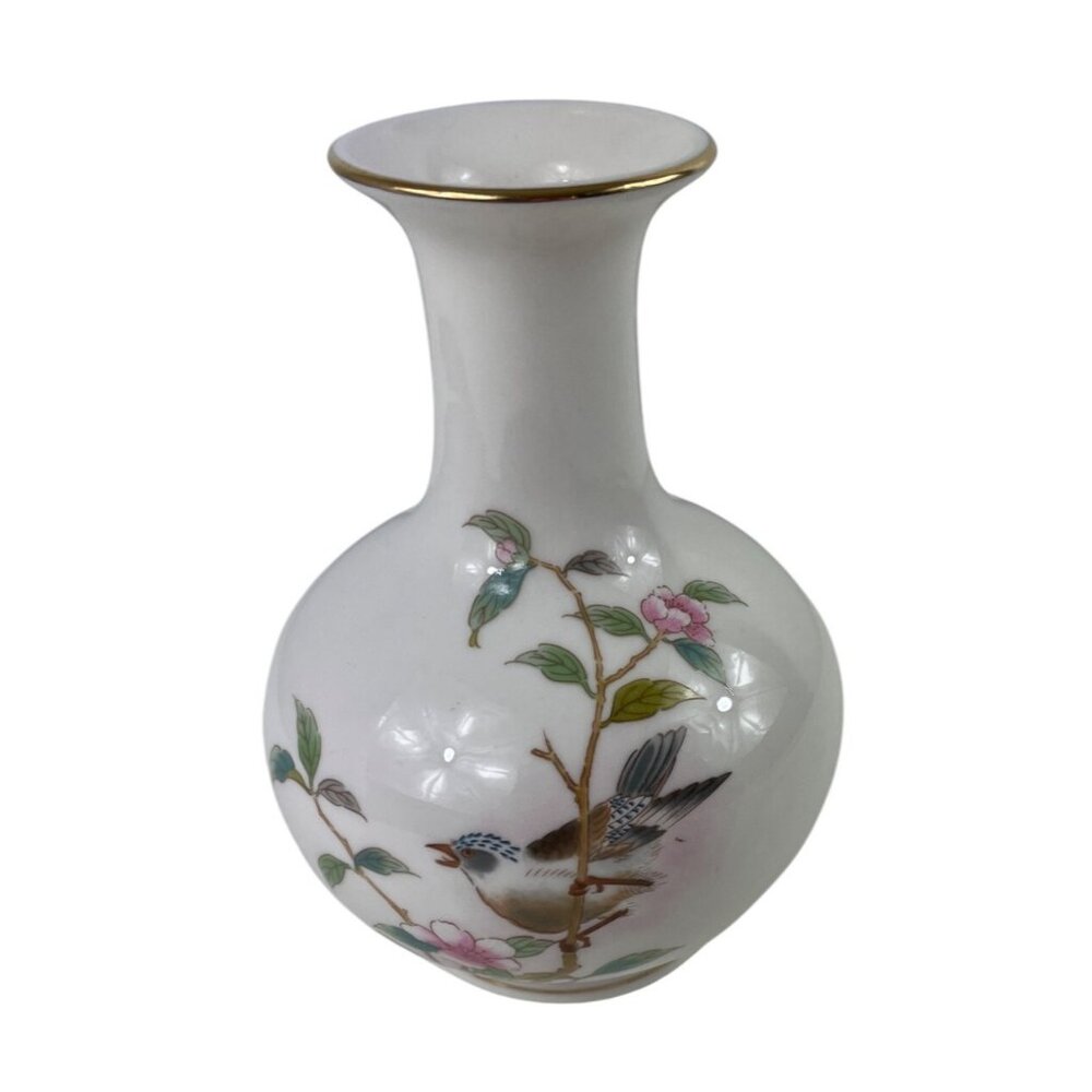 Yamaji Japan 6" Porcelain Vase Bird w/Cherry Blossoms - Picture 3 of 12